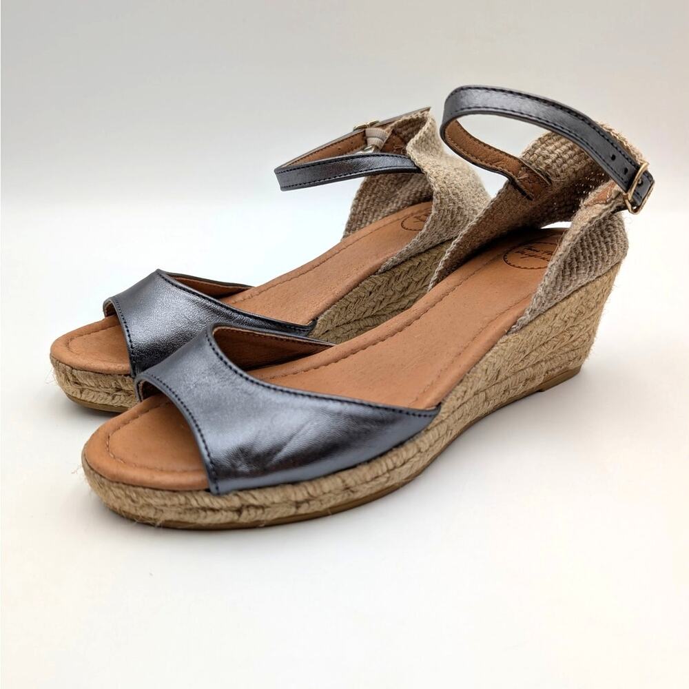 Toni Pons Llivia Wedge Heel Sandals Women's Lead Leather Size US7.5 EU38